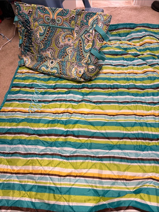 Laura Ashley Other - Laura Ashley Teal, Lime & Brown Striped Quilted Comforter